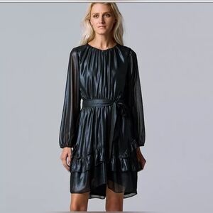 Simply Vera Vera Wang Ruffle Hem Shimmering Dress - Size M